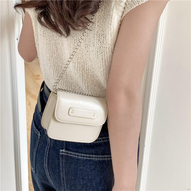 Silver bag mni shoulder minimalist style small square bag cute leather lipstick messenger chain bag female