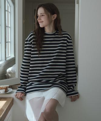 Eosseu Striped Long Sleeve T-Shirt (Navy)