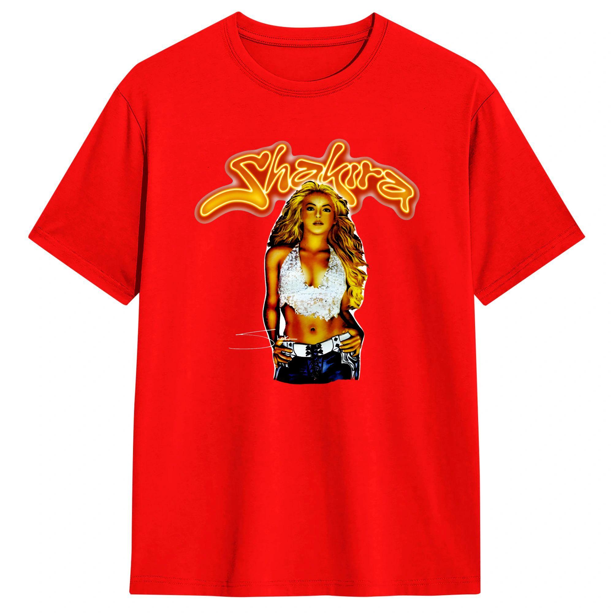 

Unisex Shakiras Vintage Glow T Shirts Cotton Tops Beach Classic ShortSleeved TShirt Round Neck Harajuku Design Tshirt S