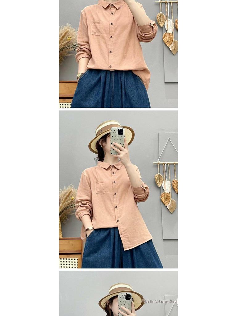 Mori-kei Double Layer Cotton Gauze Long Sleeve Shirt - Women's Loose Versatile Casual Top