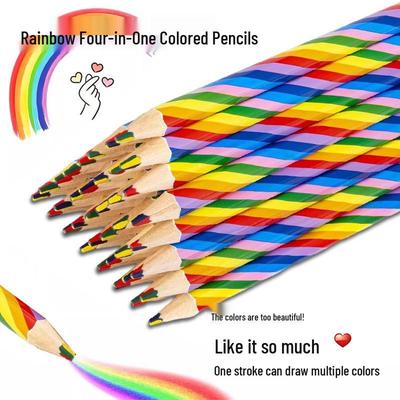 Rainbow Four-Color Hand-Painted Art Pencils for Kids