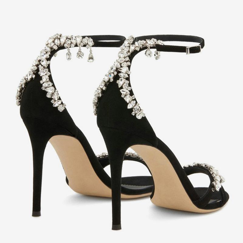 Fashion Black High Heels Women Thin With The Style Of Socialite 2025 All Matching One-Line Rhinobarous Open-Toe Round Toe Sandals