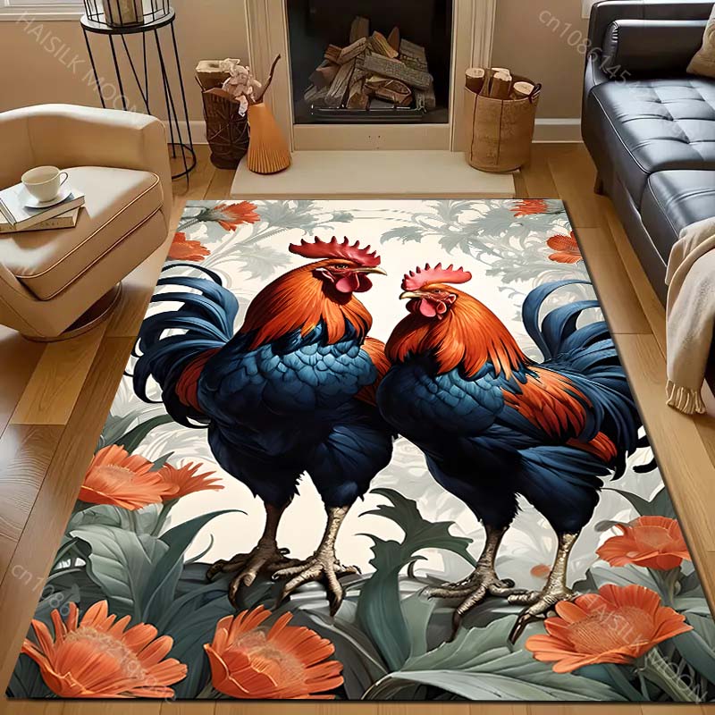 Beautiful Big Cock Flowers Print Carpet for Living Room Bedroom Sofa Doormat Decor Area Rugged Non-slip Floor Mat Large Size