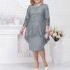 Fashion Women Casual Two Piece Set Dress Lace Embroidery Medium Long Length Qunide