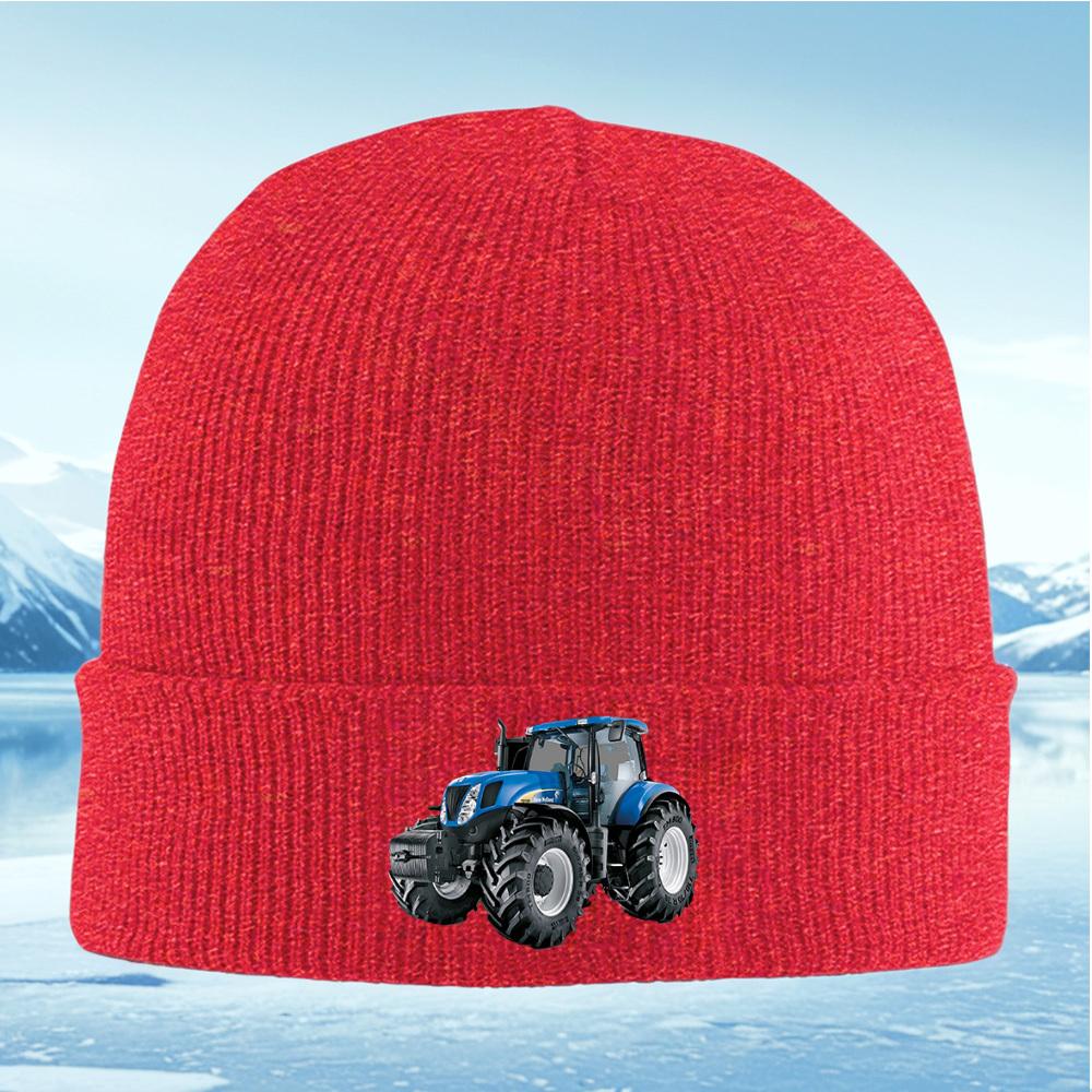 Blå traktor med svarta hjul Unisex Dam Unisex Stickad mössa Mössa Pullovermössa Vinter Värme Varm Jul Utomhus Cykling Hej