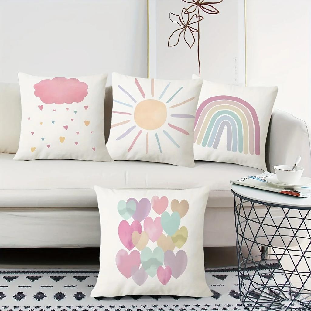 Cartoon Rainbow Star Sun Pattern Printed Pillow Cover Living Room Sofa Cushion Cover Home Room Decoration Without Pillow Core