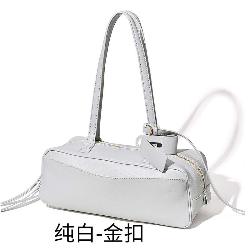New Bowling Bag Simple and Fashionable First Layer Cowhide Messenger Women's Bag Baguette Bag