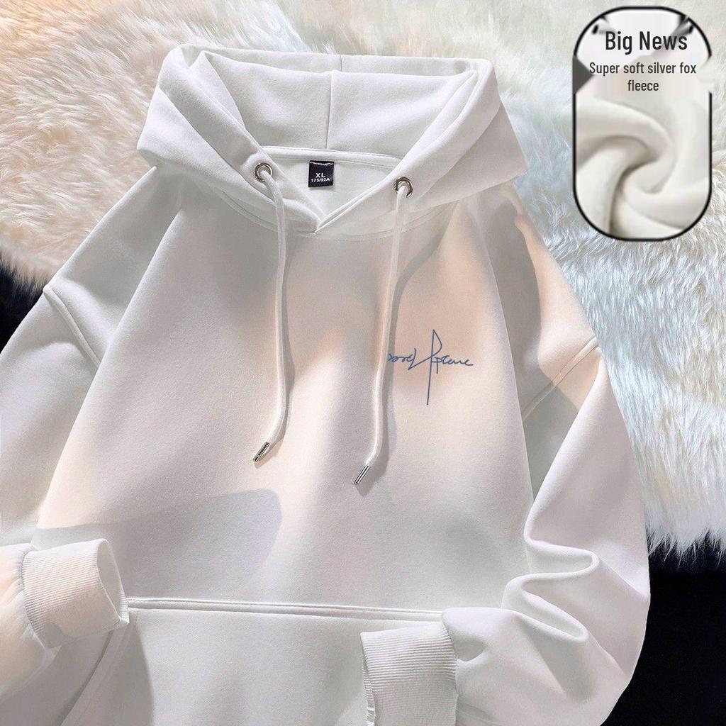 Men's Trendy Thickened Hooded Sweatshirt - Autumn/Winter Large Size, Youth Plus Velvet Warm Outerwear