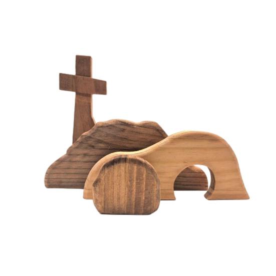Tomb Easter Scene Decor Wooden Scene Jesus Easter Resurrection Tomb Tray Set Tabletop Jesus Nativity A