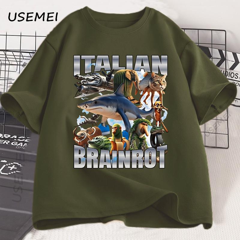 Italian Brainot T Shirt Funny Meme Graphic Tees Men Women Vintage T-shirt Trendy Cotton Summer Short Sleeve Y2k Streetwears