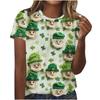 Cuello Redondo de Verano 3D St. Camisetas de Manga Corta Casuales de Moda para Mujer con Estampado Temático Verde del Día de San Patricio