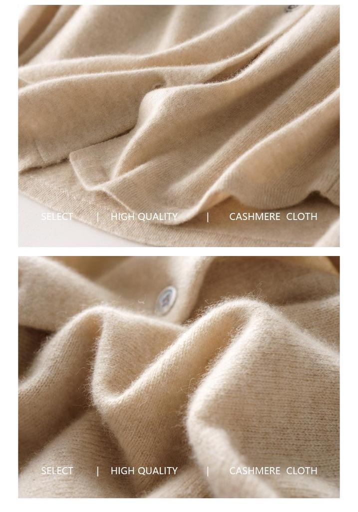 Women's 100% Cashmere Polo Neck Sweater - Loose Long Sleeve Knit Cardigan for Autumn and Winter
