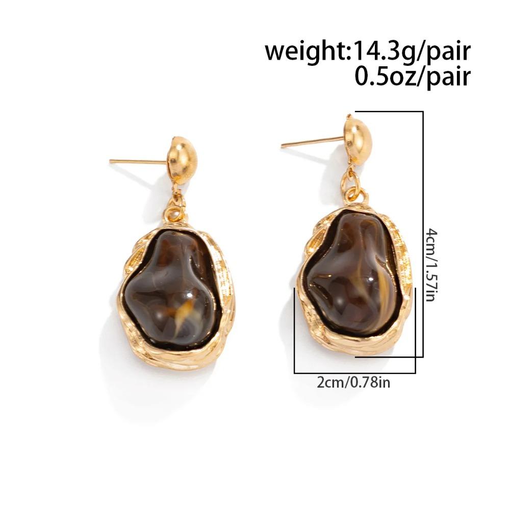 Vintage Onregelmatige Bruine Hars Steen Hanger Oorbel Dames Boho Geometrie Goudkleurig Piercing Oor Feestaccessoires Sieraden