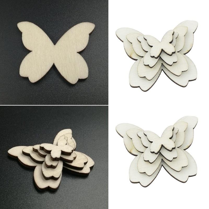 50pcs Wooden Mini Mixed Wood Butterfly Decor Ideal Craft Card Making Scrapbooking