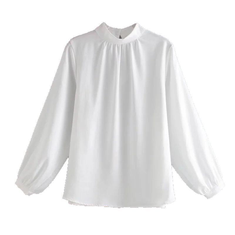 

Kaslead Новинка Женская одежда Модный стиль Модный Универсальный Атласный Пуловер Стойка Воротник Свободная Рубашка White L