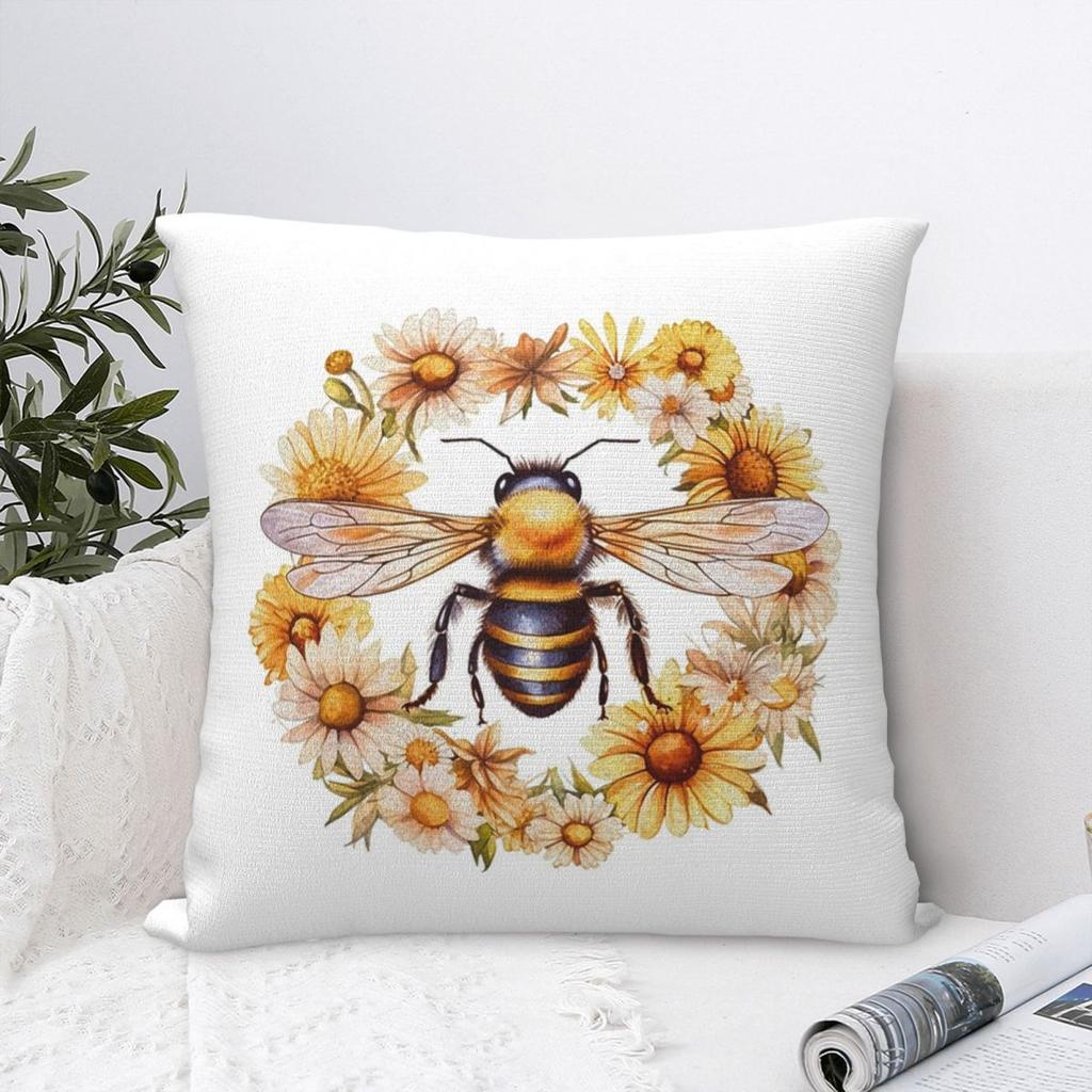 Bee And Flowers Square Pillowcase Cushion Cover Pillow Case Throw Pillow Cover for Home Sofa Living Room