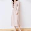 Women's Slim Fit V-Neck Wool Knit Dress - Waist-Hugging, Extra Long, Over-the-Knee, for Autumn/Winter Temperament