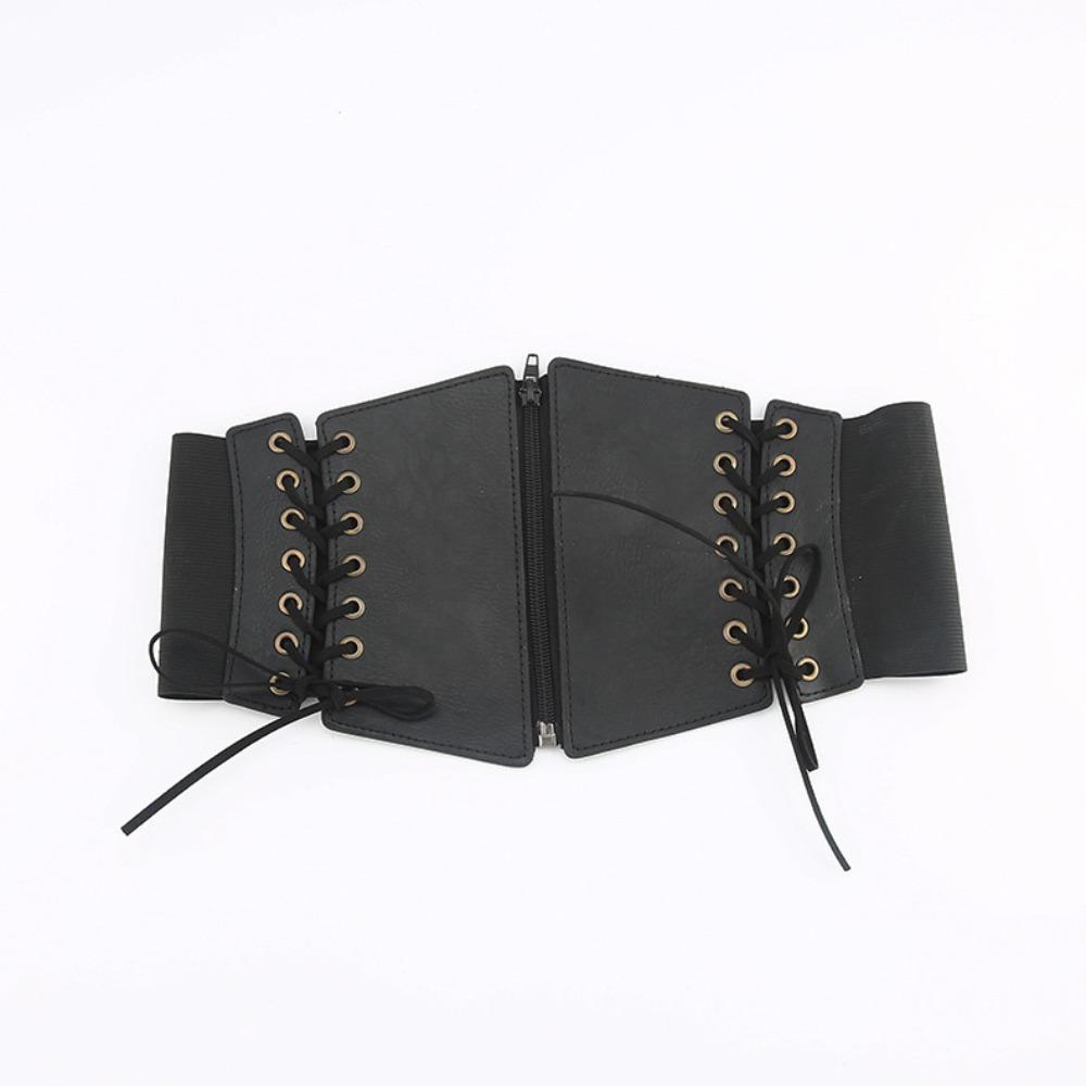 High Waist Zipper Cummerbunds PU Leather Wide Waist Belt Personality Female Waistband  Dress