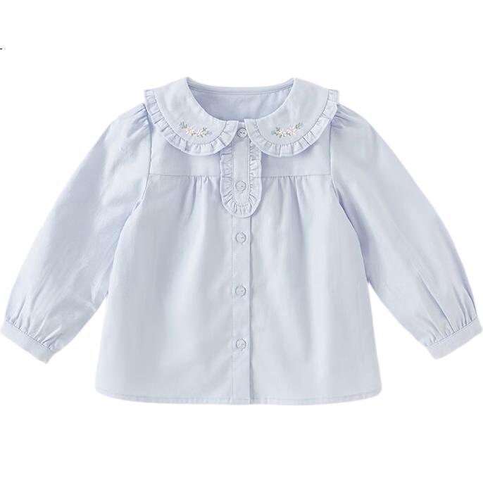 DAVE & BELLA Girls' Cotton Shirt Autumn Wear, Baby Long-Sleeve Shirt, Children's Stylish White Top