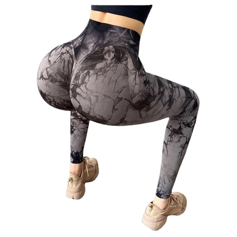 Pfirsichfarbene Batik High Waist Nahtlose Hüftlift Yoga-Hose für Damen - Herbst/Winter Neun-Punkt Lauf-Fitness-Leggings