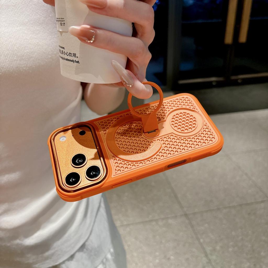 Compatible with iPhone 17 Pro Max Case: Breathable Cooling Mesh, Colorful Rotating Magnetic Stand, Honeycomb Design for iPhone 16.