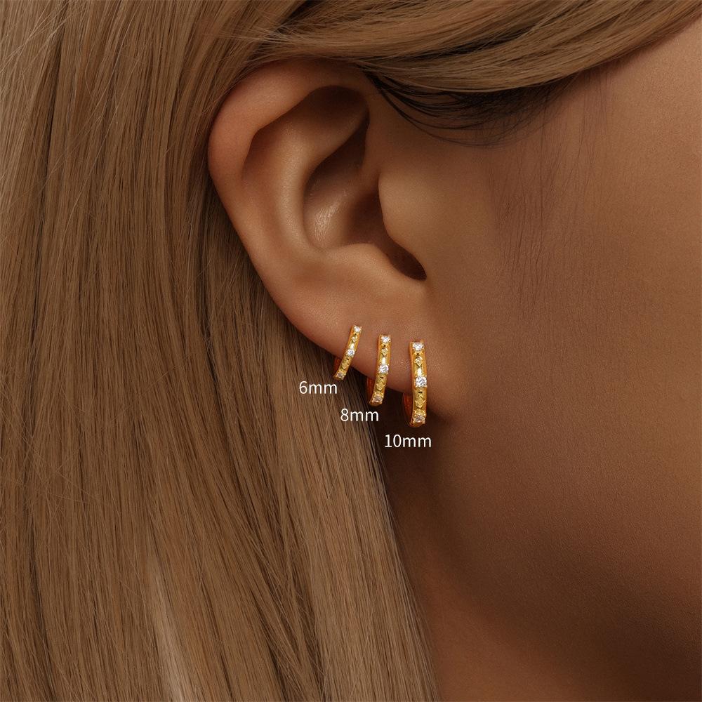 S925 Sterling Silver Round Micro-Inlaid Zircon Personalized Trend Ear Buckle Stud Earrings Jewelry