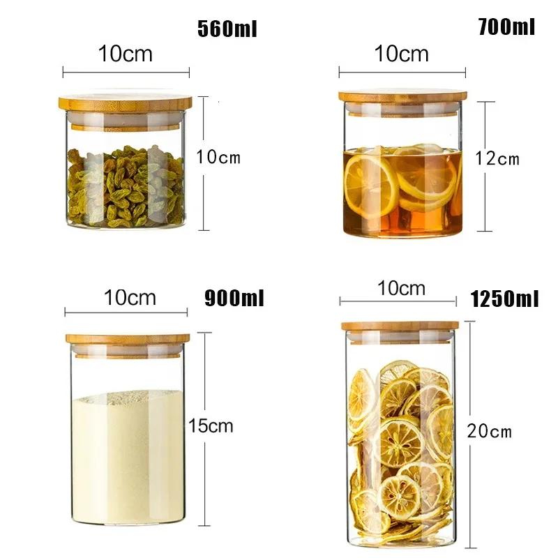 High Quality Glass Transparent Container Glass Jars With Bamboo Lids Candy Tea Coffee Sugar Storage Jars Kitchen Boxes