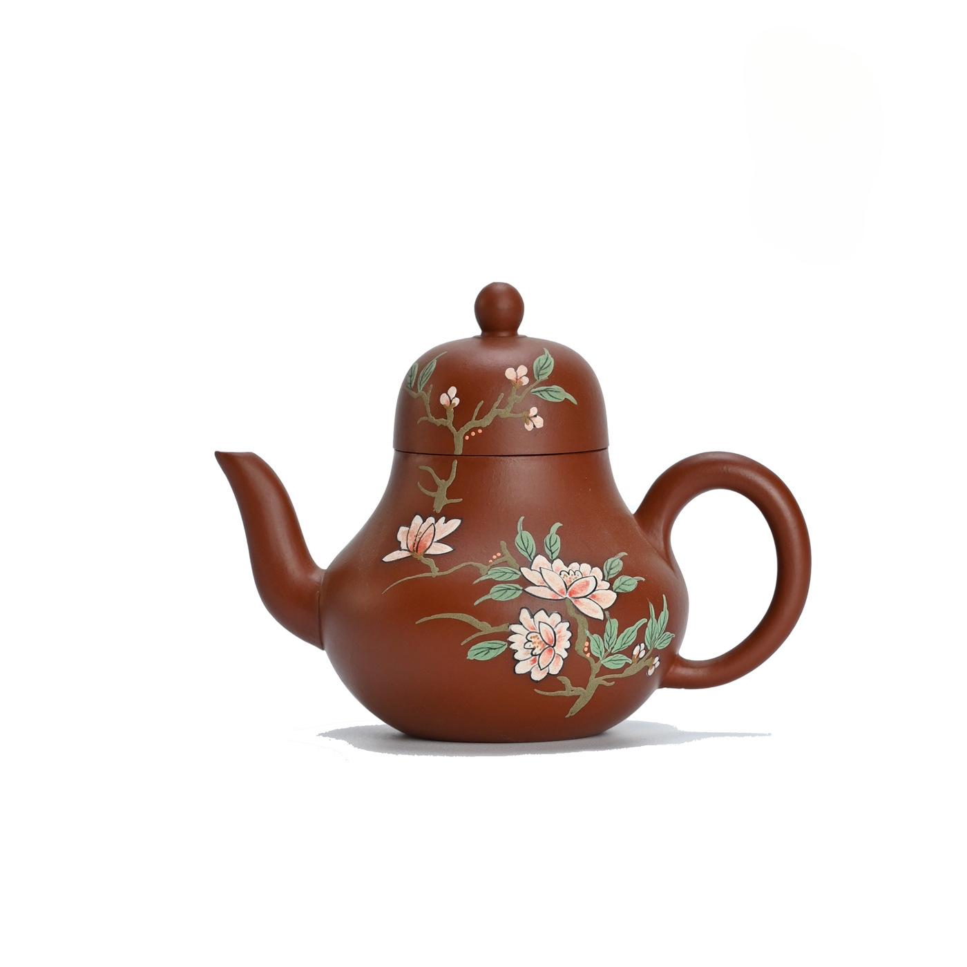 

190ml Classic Yixing Purple Clay Teapots Handmade Painted Magnolia Flower Siting Pot Raw Ore Mud Kettle Zisha Tea Set Drinkware