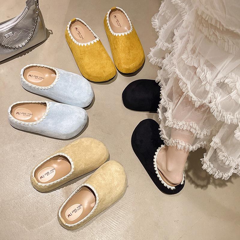 Fashion thick-soled heightening fluffy slippers for women's outer wear 2025 autumn and winter new Baotou casual Birken warm Baotou drag