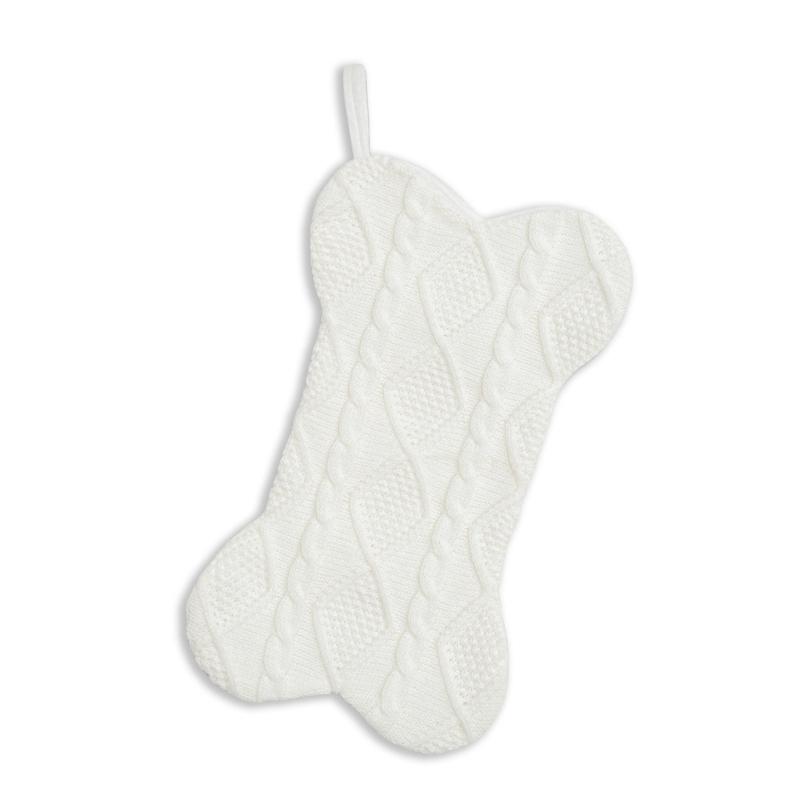 

Knitted Christmas Sock Personalized Bone Shaped Large Capacity Stocking Stylish Hanging Ornament for Family Celebration белый