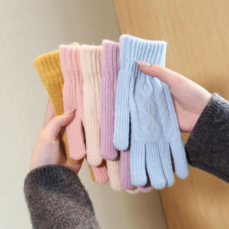 Warm and Cold-proof Knitted Wool Gloves, Solid Color Finger-leaking Wool Gloves, Thickened and Piled Cycling Gloves
