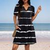 Dámské letní ležérní plážové šaty s výstřihem do V, s krátkým rukávem, pruhované, s geometrickým potiskem