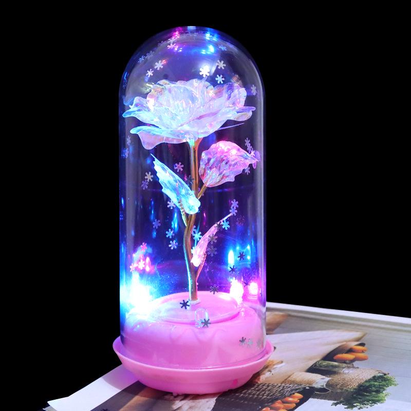 Crystal Glass Rose: Luminous Preserved Flower Music Ornament for Valentine's Day
