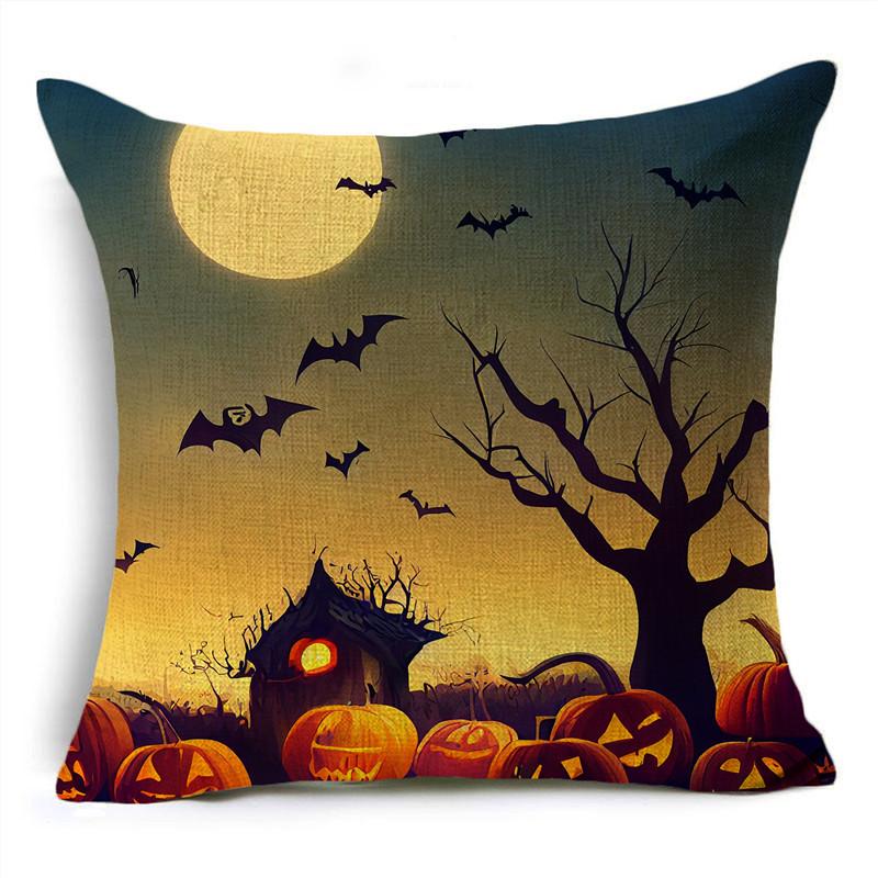 Fashion Halloween Scary Night Moon Pumpkin Lantern Linen Throw Pillowcase Decorative Cushion Cover For Sofa Living Room Party