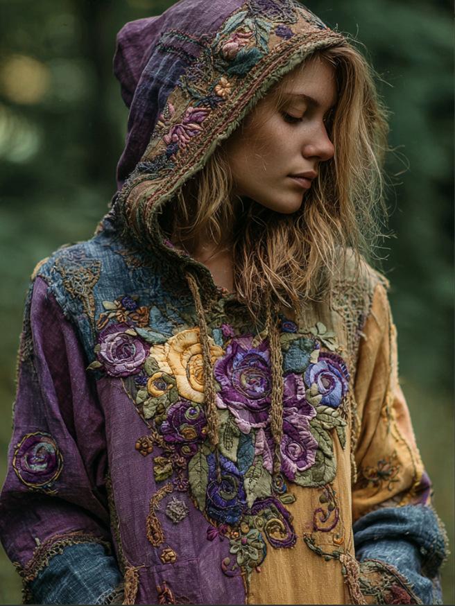 Women's Hooded Long Sleeve Sweatshirt Regular Fit Vintage Style 3D Digital Printed Thick Pullover Hoodie Bohemian Winter Casual Top