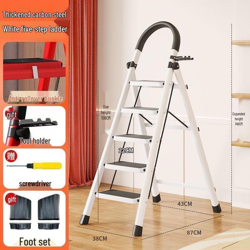 Folding Indoor Multifunctional Telescopic Ladder: High-Carbon Steel, Portable, Thickened Herringbone Design