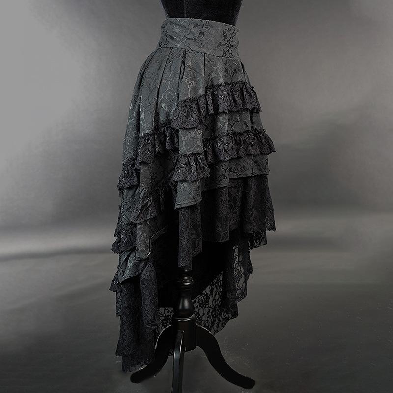 Women Harajuku Black Printing Skirts Lace Patchwork Vintage Gothic Streetwear Lace Patchwork Jupe Y2k Aesthetic