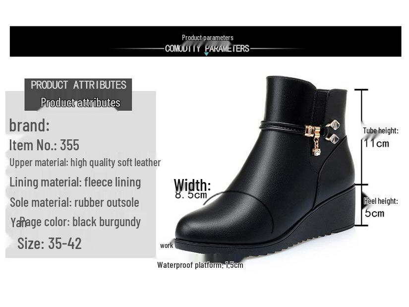 Vielseitige Damen Leder Keilabsatzstiefel in Übergröße - Weiche Sohle, Baumwolle, Plus Samt Warm, Herbst/Winter