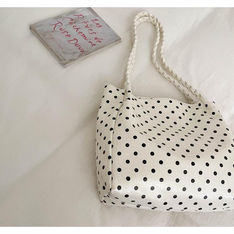 2026 Korean-Style Luxury Polka Dot Tote: Lightweight, Simple Fashion, Women's Single Shoulder Bag, Large Capacity