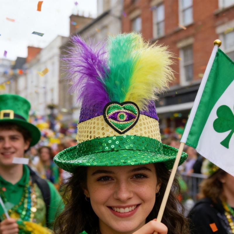 StPatricks Day Top Hat Glittering Feather Jazz Cap for Women Men Carnivals Party Festival Event Gathering Headpiece