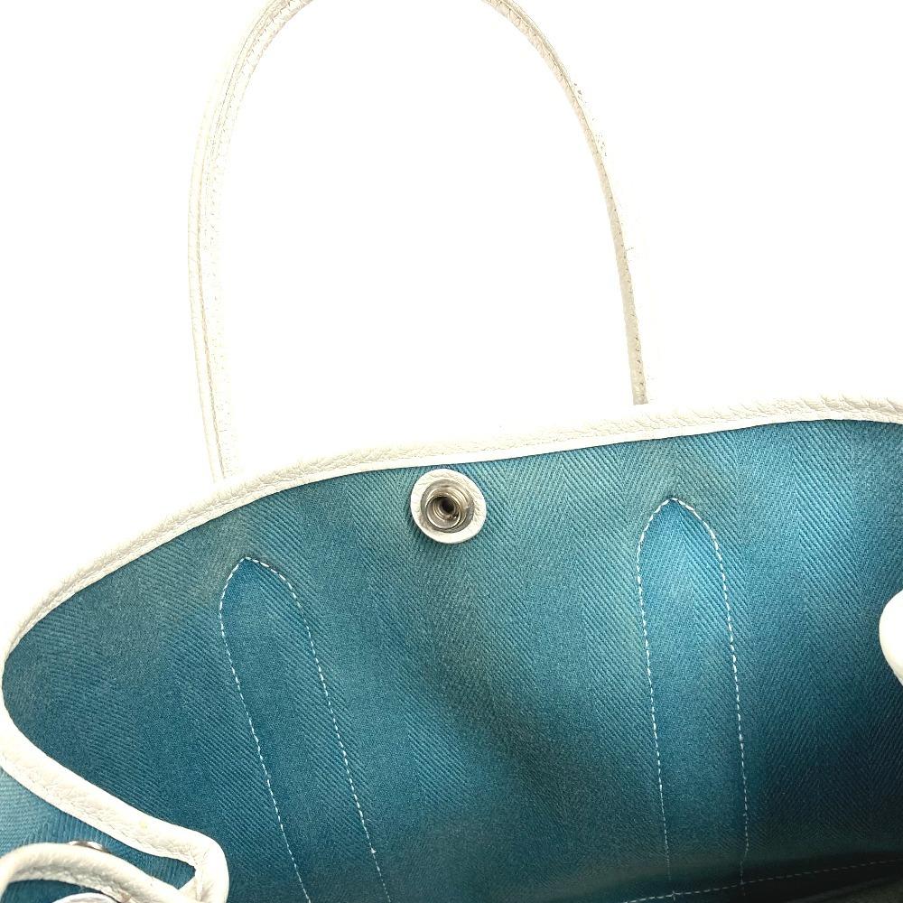 HERMES Garden Party TPM Hand Bag Tote Bag Toile Offishe/Leather blue/White