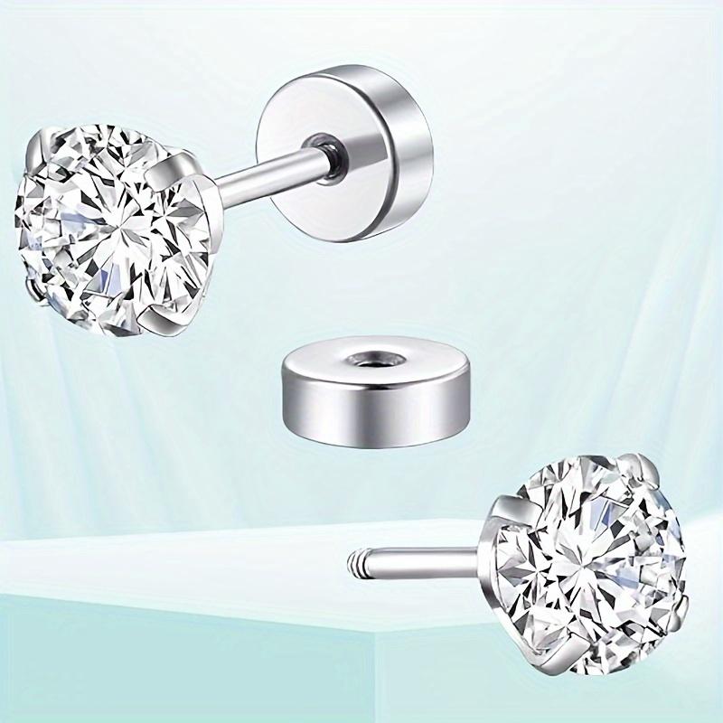 1 Paio di Orecchini a Perno Trago in Acciaio Inossidabile per Donne Uomini Zirconia Cubica Rotonda Dorso Piatto Chiusura a Vite Piercing all'Orecchio 2-8MM Gioielli
