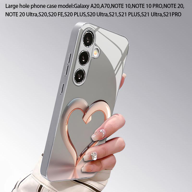 Rose Heart Pattern 2D Phone Case for Samsung S26 S25 S24 S23 S22 S21 S20 A56 A36 A16 - Electroplated Glass Protective Cover