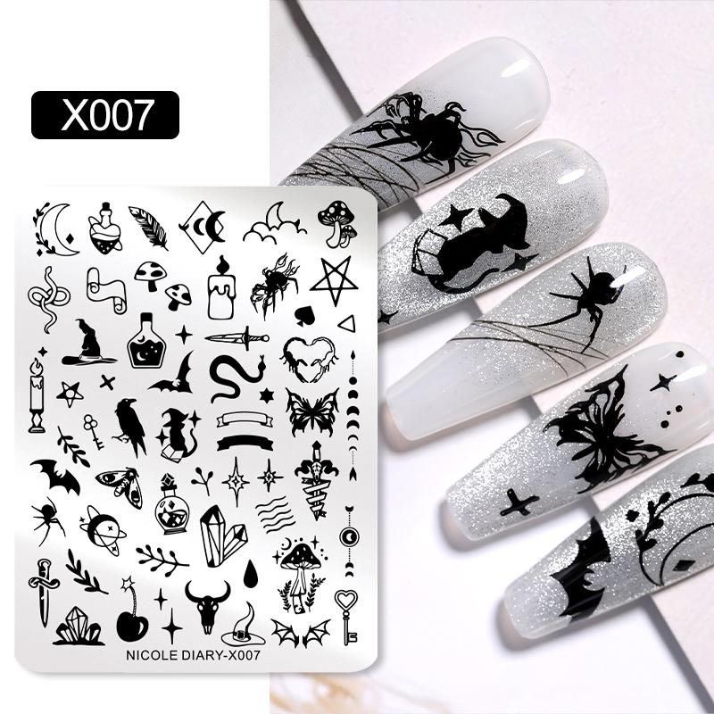 NICOLE DIARY Leopard Flower Nail Stamping Plate Image Transfer Template Geometry Leaf Stainless Steel Stencil Nail Printing Tool