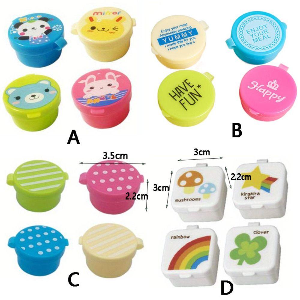 4pcs/set Plastic Mini Seasoning Sauce Box Refillable Small Capacity Condiment Box Round Square Sauce Packaging Box Ketchup