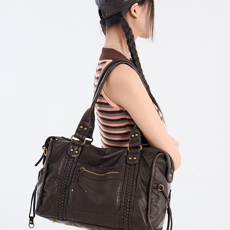 Trendy Large Capacity Washed Shoulder and Crossbody Tote Bag for Women