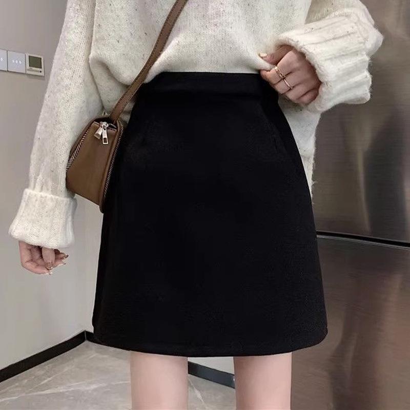 

Autumn Winter 2024 Women s Wool Blend High Waist A-Line Midi Skirt - Plus Size, Slimming, Black, Bodycon, Petite. XS (Recommended for 35-40 kg)