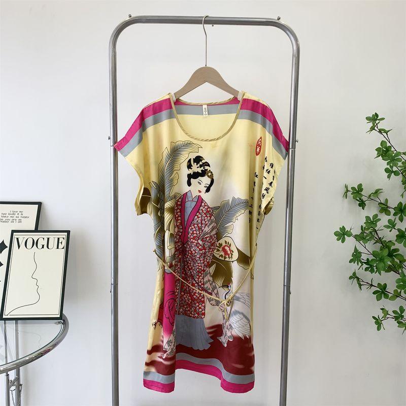 Outerwear Homewear Dress Summer Ultra-Thin Ice Silk Short Sleeve Pajamas Women's Clothing Plus Size Casual Nightdress Special Offer