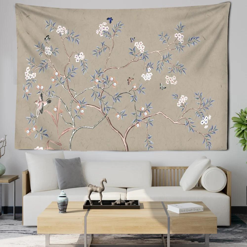 Chinese Style Floral  Bird Tapestry Home Decoration Wall Hanging For Living Room Bedroom Boho Oriental Aesthetic Lovers