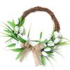 Front Door Wreath Hanging Decoration Simulated Flower Holiday Spring Home Decoration White with Rattan Hoop